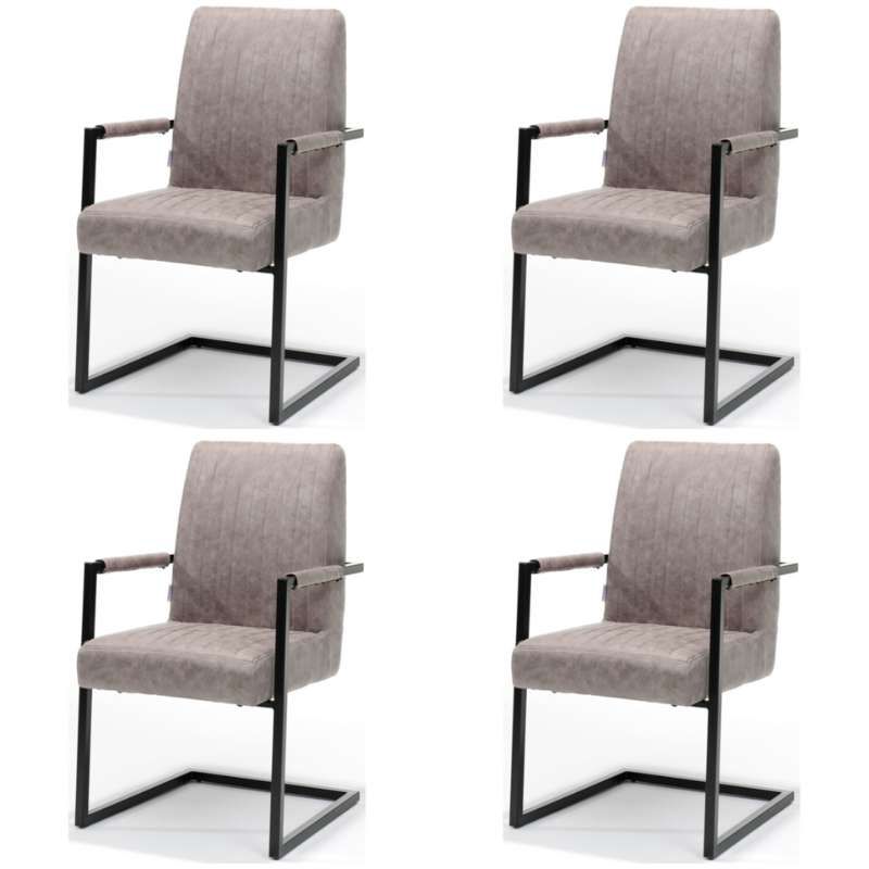 Eetkamerstoel - Sanne - Lederlook Soft Pebble - Met armleuning (4 stuks)