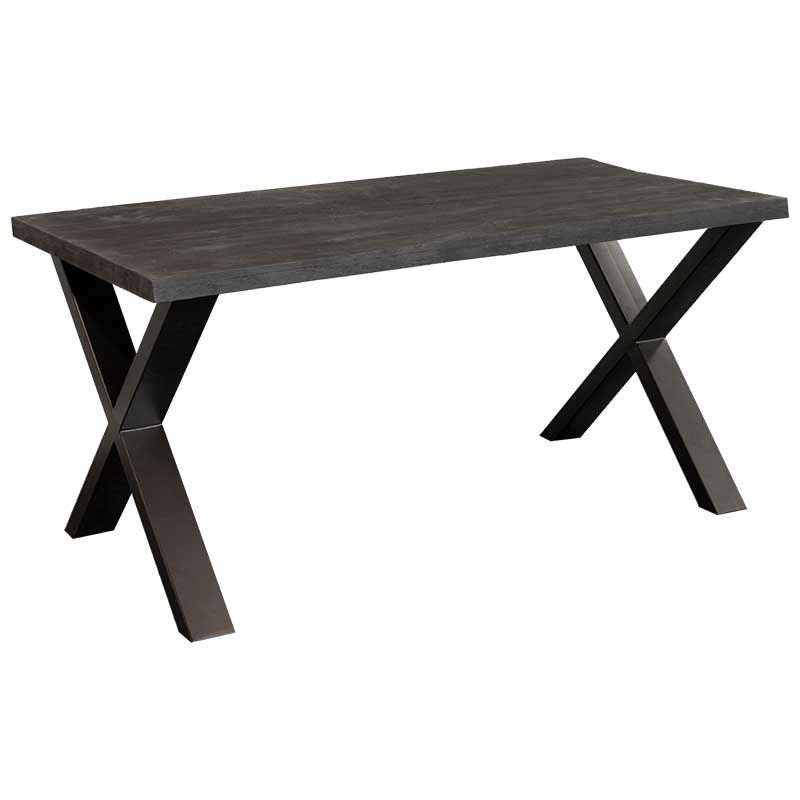 Eettafel massief Mango zwart - 180 x 90 x 78 cm - Bladdikte 4,0 cm - X-poot