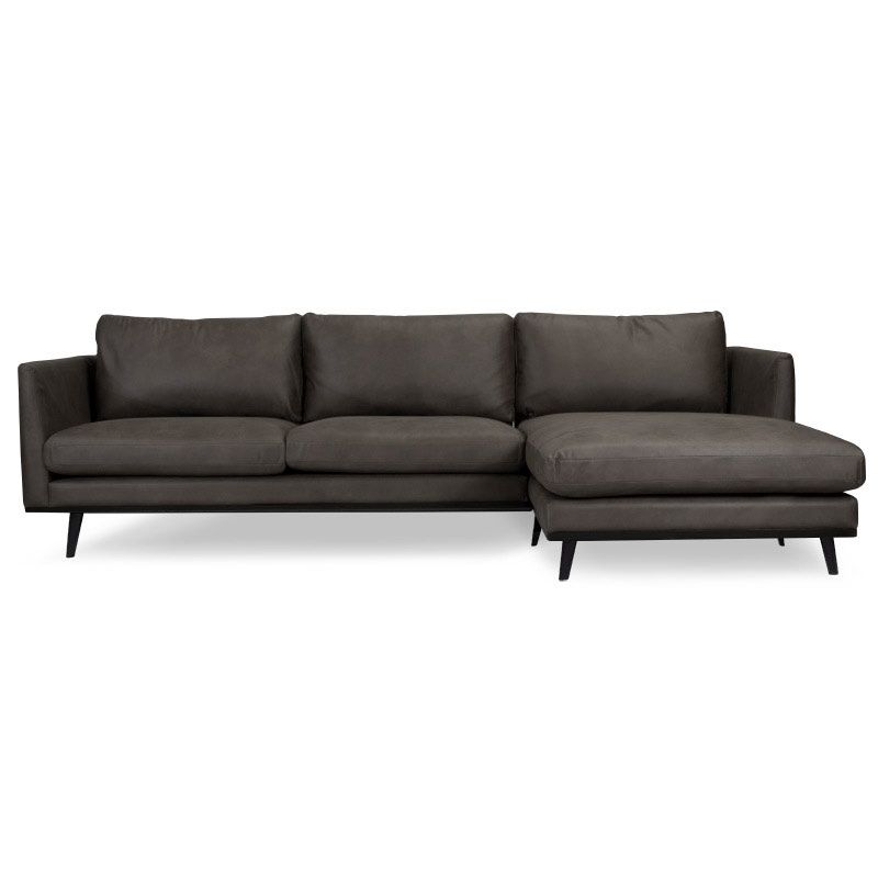 Loungebank Odissi chaise longue rechts - leer Kentucky antraciet 01 - 2,58 x 1,60 mtr breed