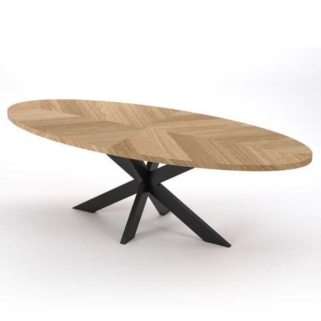 Eettafel ovaal eiken fineer - 240 x 100 x 81 cm - Visgraat - Kruispoot