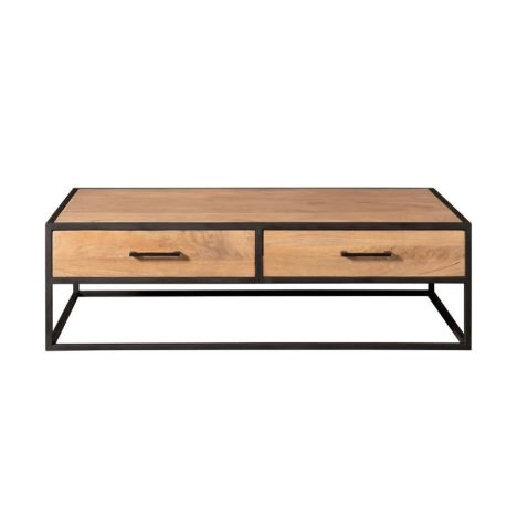 Salontafel rechthoek met lades - Dakota - Mangohout naturel - 130 x 70 x 40 cm