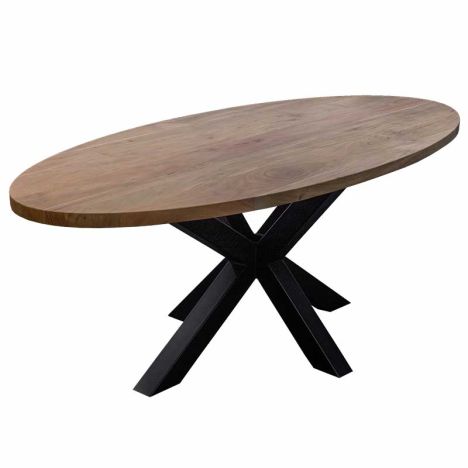 Boomstamtafel ovaal massief Acacia - 200 x 100 cm - Bladdikte 4 cm - Matrixpoot