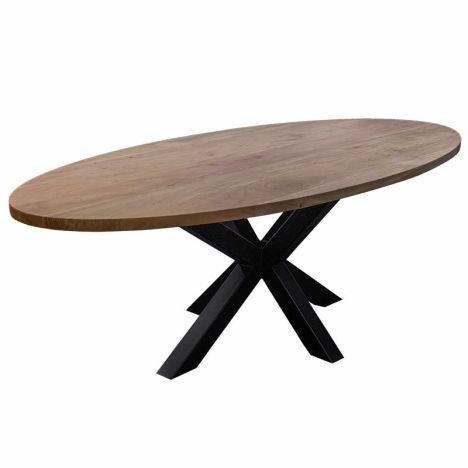 Boomstamtafel ovaal massief Acacia - 240 x 110 cm - Bladdikte 4 cm - Matrixpoot