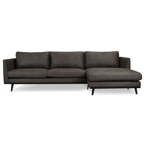 Loungebank Odissi chaise longue rechts - leer Kentucky antraciet 01 - 2,58 x 1,60 mtr breed