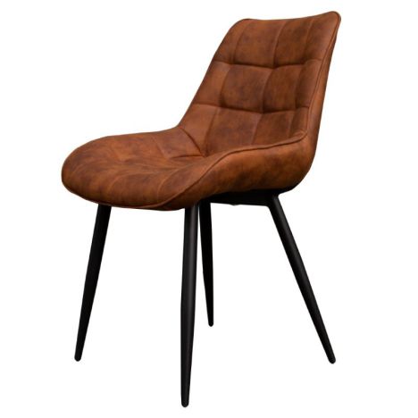 Eetkamerstoel - Loena - stof Cowboy retro lederlook cognac